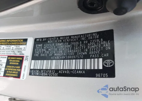 2009 Toyota Camry Le из США, поврежденный, VIN 4T4BE46K59R097570